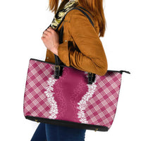 Hawaii Aloha Plumeria Lei Fuschia Palaka Leather Tote Bag - Polynesian Pride
