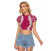 Hawaii Aloha Plumeria Lei Fuschia Palaka Raglan Cropped T Shirt - Polynesian Pride