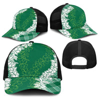 Hawaii Aloha Plumeria Lei Green Palaka Baseball Net Cap - Polynesian Pride