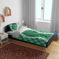 Hawaii Aloha Plumeria Lei Green Palaka Bedding Set - Polynesian Pride