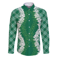 Hawaii Aloha Plumeria Lei Green Palaka Family Matching Long Sleeve Bodycon Dress and Hawaiian Shirt LT7 Dad's Shirt - Long Sleeve Green - Polynesian Pride