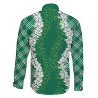 Hawaii Aloha Plumeria Lei Green Palaka Family Matching Long Sleeve Bodycon Dress and Hawaiian Shirt LT7 - Polynesian Pride