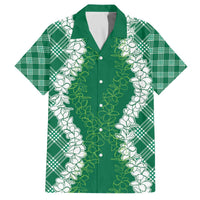 Hawaii Aloha Plumeria Lei Green Palaka Family Matching Off The Shoulder Long Sleeve Dress and Hawaiian Shirt LT7 Dad's Shirt - Short Sleeve Green - Polynesian Pride