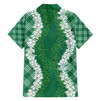 Hawaii Aloha Plumeria Lei Green Palaka Family Matching Off Shoulder Short Dress and Hawaiian Shirt LT7 - Polynesian Pride