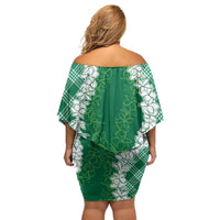 Hawaii Aloha Plumeria Lei Green Palaka Family Matching Off Shoulder Short Dress and Hawaiian Shirt LT7 - Polynesian Pride