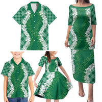 Hawaii Aloha Plumeria Lei Green Palaka Family Matching Puletasi and Hawaiian Shirt LT7 - Polynesian Pride