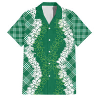 Hawaii Aloha Plumeria Lei Green Palaka Family Matching Puletasi and Hawaiian Shirt LT7 Dad's Shirt - Short Sleeve Green - Polynesian Pride