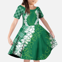 Hawaii Aloha Plumeria Lei Green Palaka Family Matching Tank Maxi Dress and Hawaiian Shirt LT7 Daughter's Dress Green - Polynesian Pride