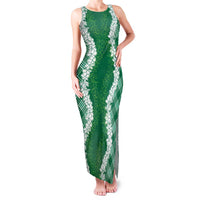 Hawaii Aloha Plumeria Lei Green Palaka Family Matching Tank Maxi Dress and Hawaiian Shirt LT7 Mom's Dress Green - Polynesian Pride