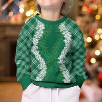 Hawaii Aloha Plumeria Lei Green Palaka Kid Ugly Christmas Sweater LT7 - Polynesian Pride