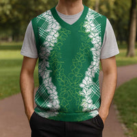 Hawaii Aloha Plumeria Lei Green Palaka Christmas Knitted V-Neck Vest - Polynesian Pride