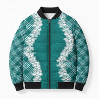 Hawaii Aloha Plumeria Lei Teal Palaka Bomber Puffer Jacket - Polynesian Pride