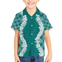 Hawaii Aloha Plumeria Lei Teal Palaka Family Matching Long Sleeve Bodycon Dress and Hawaiian Shirt LT7 Son's Shirt Teal - Polynesian Pride