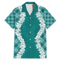 Hawaii Aloha Plumeria Lei Teal Palaka Family Matching Mermaid Dress and Hawaiian Shirt LT7 Dad's Shirt - Short Sleeve Teal - Polynesian Pride