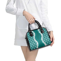 Hawaii Aloha Plumeria Lei Teal Palaka Shoulder Handbag - Polynesian Pride