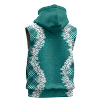 Hawaii Aloha Plumeria Lei Teal Palaka Sleeveless Hoodie - Polynesian Pride