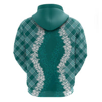 Hawaii Aloha Plumeria Lei Teal Palaka Zip Hoodie - Polynesian Pride