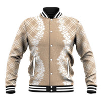 Hawaii Aloha Plumeria Lei Beige Palaka Baseball Jacket - Polynesian Pride