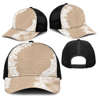 Hawaii Aloha Plumeria Lei Beige Palaka Baseball Net Cap - Polynesian Pride