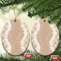 Hawaii Aloha Plumeria Lei Beige Palaka Ceramic Ornament - Polynesian Pride