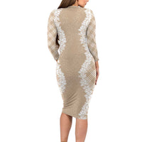 Hawaii Aloha Plumeria Lei Beige Palaka Family Matching Long Sleeve Bodycon Dress and Hawaiian Shirt LT7 - Polynesian Pride