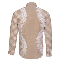 Hawaii Aloha Plumeria Lei Beige Palaka Family Matching Off Shoulder Short Dress and Hawaiian Shirt LT7 - Polynesian Pride