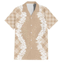 Hawaii Aloha Plumeria Lei Beige Palaka Family Matching Puletasi and Hawaiian Shirt LT7 Dad's Shirt - Short Sleeve Beige - Polynesian Pride