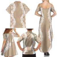 Hawaii Aloha Plumeria Lei Beige Palaka Family Matching Summer Maxi Dress and Hawaiian Shirt LT7 - Polynesian Pride