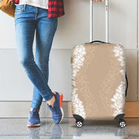 Hawaii Aloha Plumeria Lei Beige Palaka Luggage Cover - Polynesian Pride
