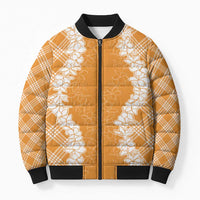 Hawaii Aloha Plumeria Lei Orange Palaka Bomber Puffer Jacket - Polynesian Pride