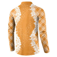 Hawaii Aloha Plumeria Lei Orange Palaka Button Sweatshirt - Polynesian Pride