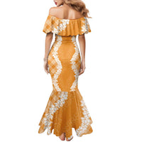 Hawaii Aloha Plumeria Lei Orange Palaka Family Matching Mermaid Dress and Hawaiian Shirt LT7 - Polynesian Pride