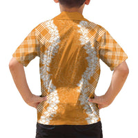 Hawaii Aloha Plumeria Lei Orange Palaka Family Matching Off Shoulder Maxi Dress and Hawaiian Shirt LT7 - Polynesian Pride