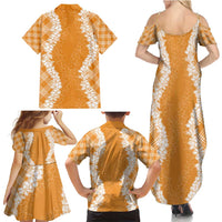 Hawaii Aloha Plumeria Lei Orange Palaka Family Matching Summer Maxi Dress and Hawaiian Shirt LT7 - Polynesian Pride