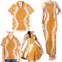 Hawaii Aloha Plumeria Lei Orange Palaka Family Matching Tank Maxi Dress and Hawaiian Shirt LT7 - Polynesian Pride