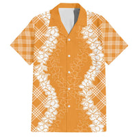 Hawaii Aloha Plumeria Lei Orange Palaka Family Matching Tank Maxi Dress and Hawaiian Shirt LT7 Dad's Shirt - Short Sleeve Orange - Polynesian Pride