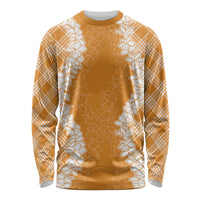 Hawaii Aloha Plumeria Lei Orange Palaka Long Sleeve Shirt - Polynesian Pride