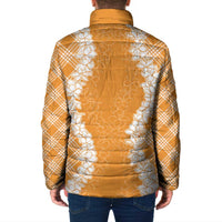 Hawaii Aloha Plumeria Lei Orange Palaka Padded Jacket - Polynesian Pride