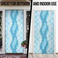 Hawaii Aloha Plumeria Lei Turquoise Palaka Door Cover - Polynesian Pride