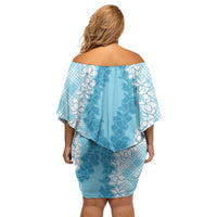 Hawaii Aloha Plumeria Lei Turquoise Palaka Family Matching Off Shoulder Short Dress and Hawaiian Shirt LT7 - Polynesian Pride