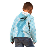 Hawaii Aloha Plumeria Lei Turquoise Palaka Kid Hoodie LT7 - Polynesian Pride