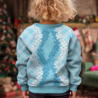 Hawaii Aloha Plumeria Lei Turquoise Palaka Kid Ugly Christmas Sweater - Polynesian Pride