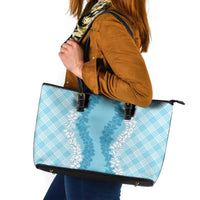 Hawaii Aloha Plumeria Lei Turquoise Palaka Leather Tote Bag - Polynesian Pride