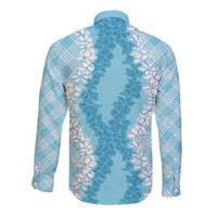 Hawaii Aloha Plumeria Lei Turquoise Palaka Long Sleeve Button Shirt - Polynesian Pride
