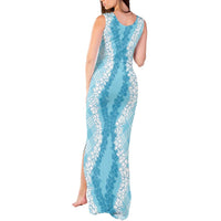 Hawaii Aloha Plumeria Lei Turquoise Palaka Tank Maxi Dress - Polynesian Pride