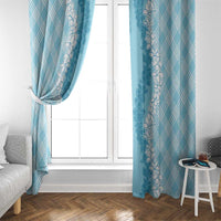Hawaii Aloha Plumeria Lei Turquoise Palaka Window Curtain - Polynesian Pride