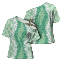 Hawaii Aloha Plumeria Lei Mint Palaka Cross Shoulder Shirt - Polynesian Pride
