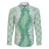 Hawaii Aloha Plumeria Lei Mint Palaka Family Matching Long Sleeve Bodycon Dress and Hawaiian Shirt LT7 Dad's Shirt - Long Sleeve Mint - Polynesian Pride