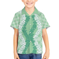 Hawaii Aloha Plumeria Lei Mint Palaka Family Matching Long Sleeve Bodycon Dress and Hawaiian Shirt LT7 Son's Shirt Mint - Polynesian Pride