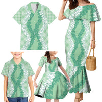 Hawaii Aloha Plumeria Lei Mint Palaka Family Matching Mermaid Dress and Hawaiian Shirt LT7 - Polynesian Pride